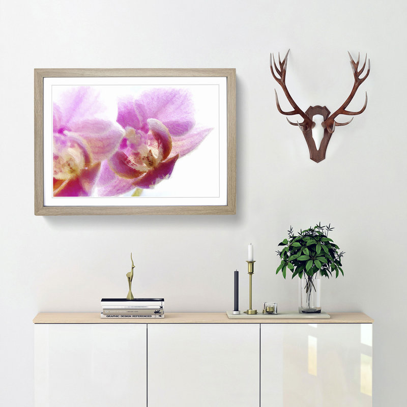 A Pink Orchid Flower - Framed Print, 45cm H x 63cm W x 2cm D, Oak Framed
