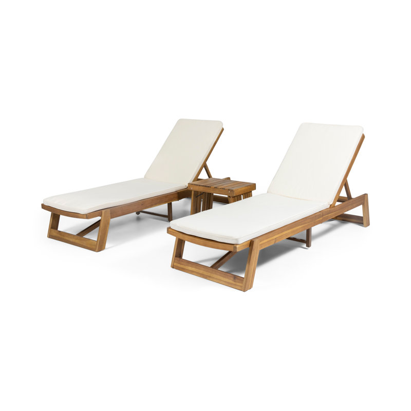 Outdoor Chaise Lounge with Table , Cushion Included, Cream