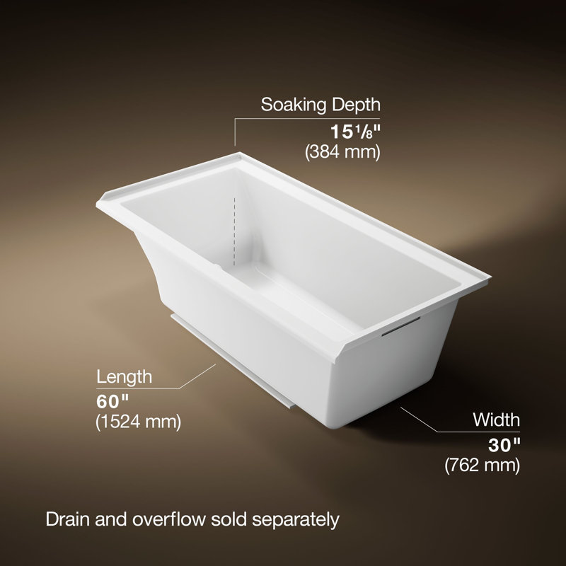 Underscore® 60" x 30" Soaking Bathtub, White, Right