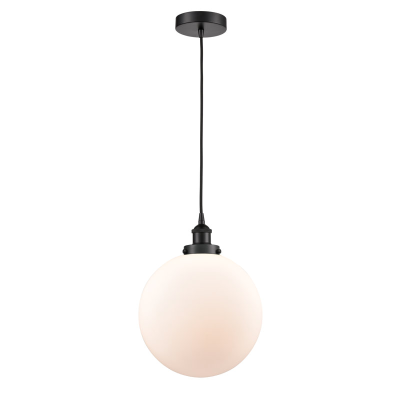 Luminaire suspendu simple à 1 lumière Frederick, Blanc, H 15,5 po x l 12 po x P 12 po, Noir mat