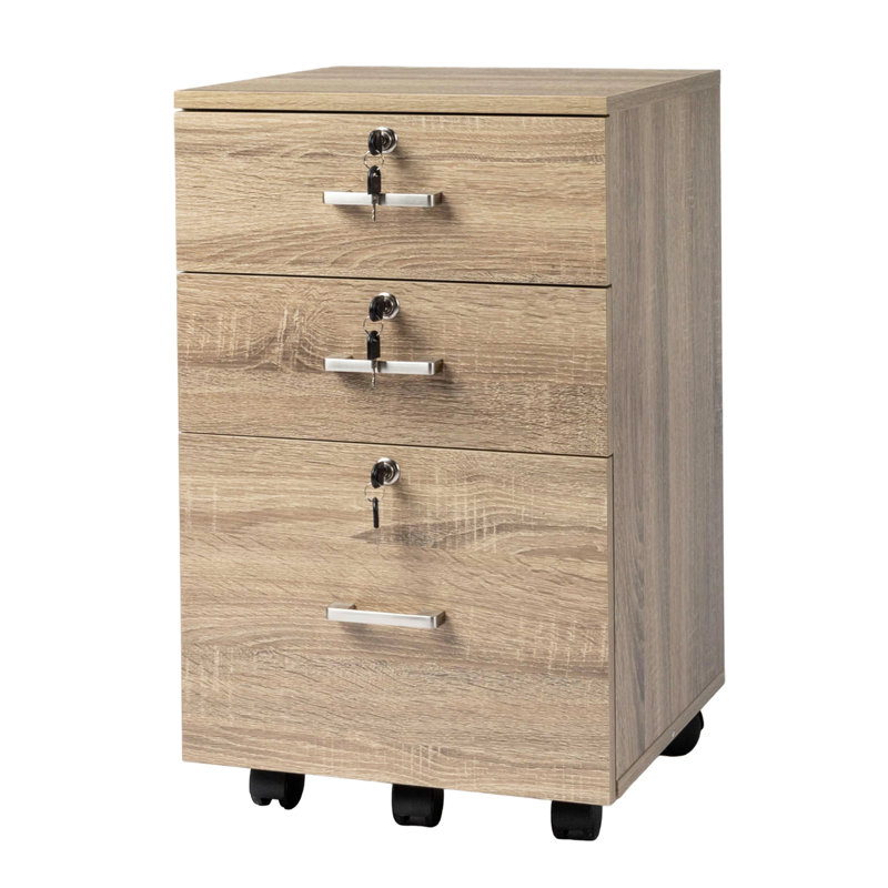 15.4 Inch Light Oak 3-Drawer Wooden Mobile Oties