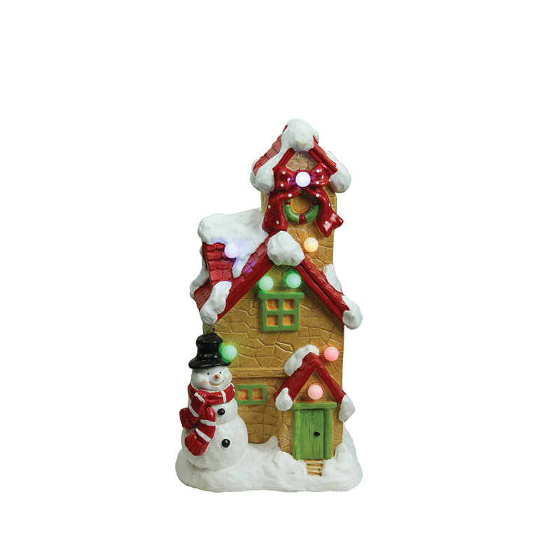 Décoration de table de Noël 17 po brun et rouge avec lumières DEL couvertes de neige