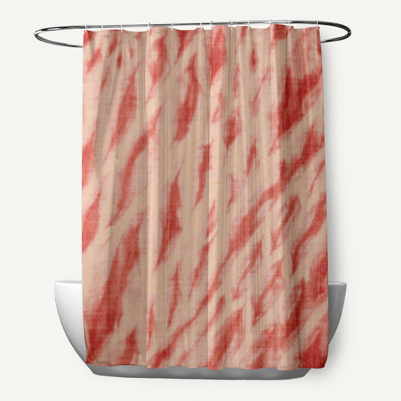 Rideau de douche simple à rayures géométriques en polyester shibori, Corail