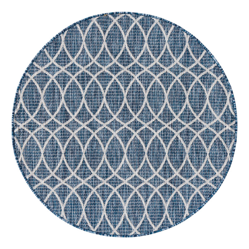 Blue Gitter Indoor/Outdoor Trellis Rug, Round 4'