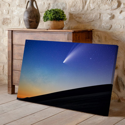 Canvas A Breathtaking Night Sky Scene Featuring A Luminous Comet With Wall Art A Long Wispy Tail Set Against A Deep Blue And Bringing Canvas Wall Art