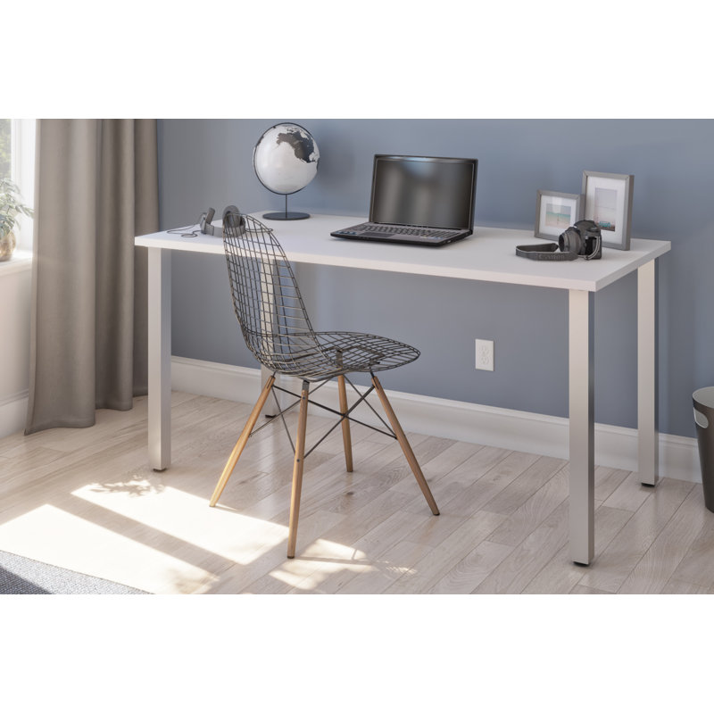 Manufactured Wood and Metal Writing Desk, 29" H x 59.3" W x 29.5" D, White