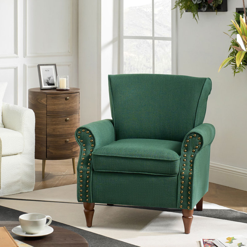 Fauteuil rembourré avec pieds en bois massif Mooresville, Polyester vert