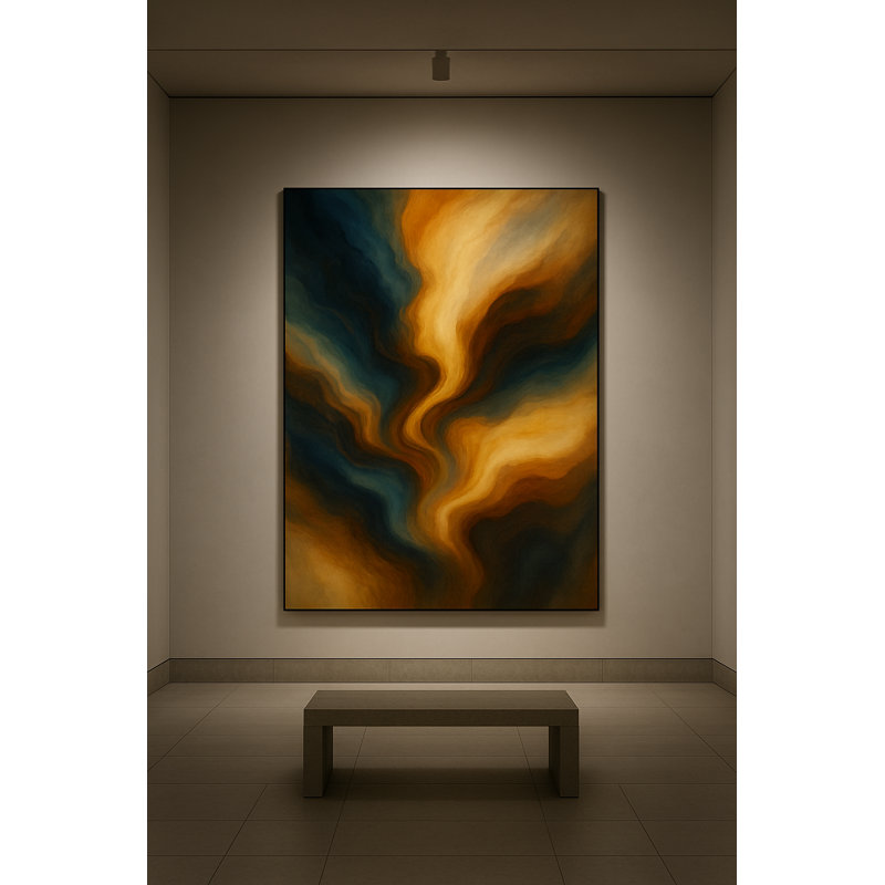 Golden Current Framed Canvas Wall Art by Kasian Art Studio - Black Frame