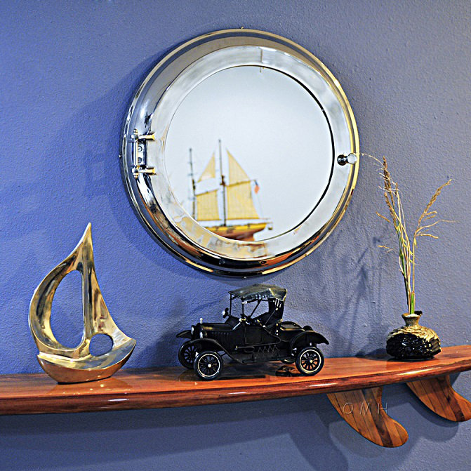Aluminium Round Wall Mirror with Shelves