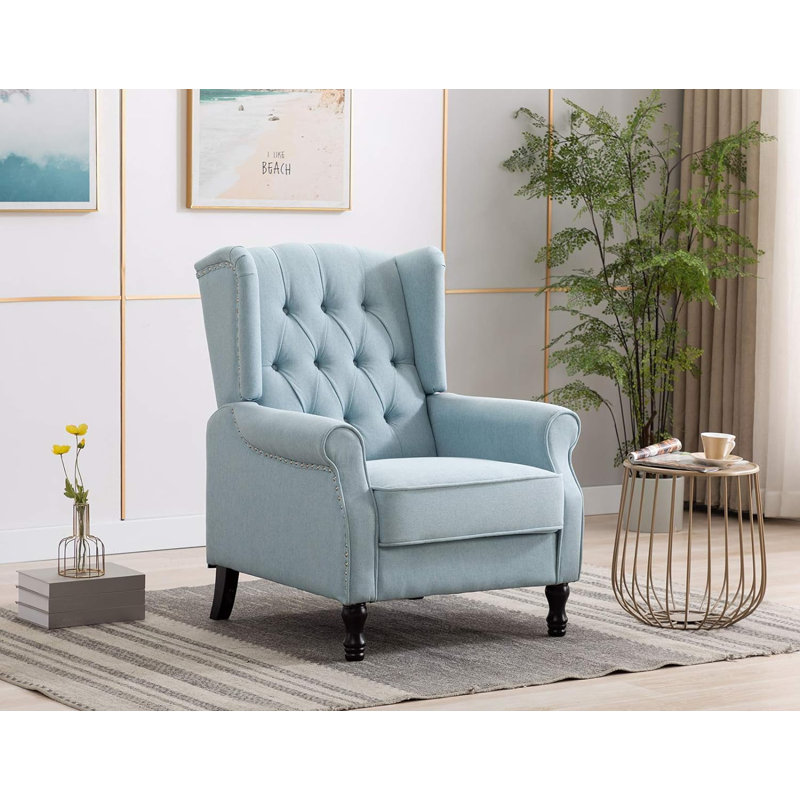 Crister Upholstered Wingback Chair, Blue Linen