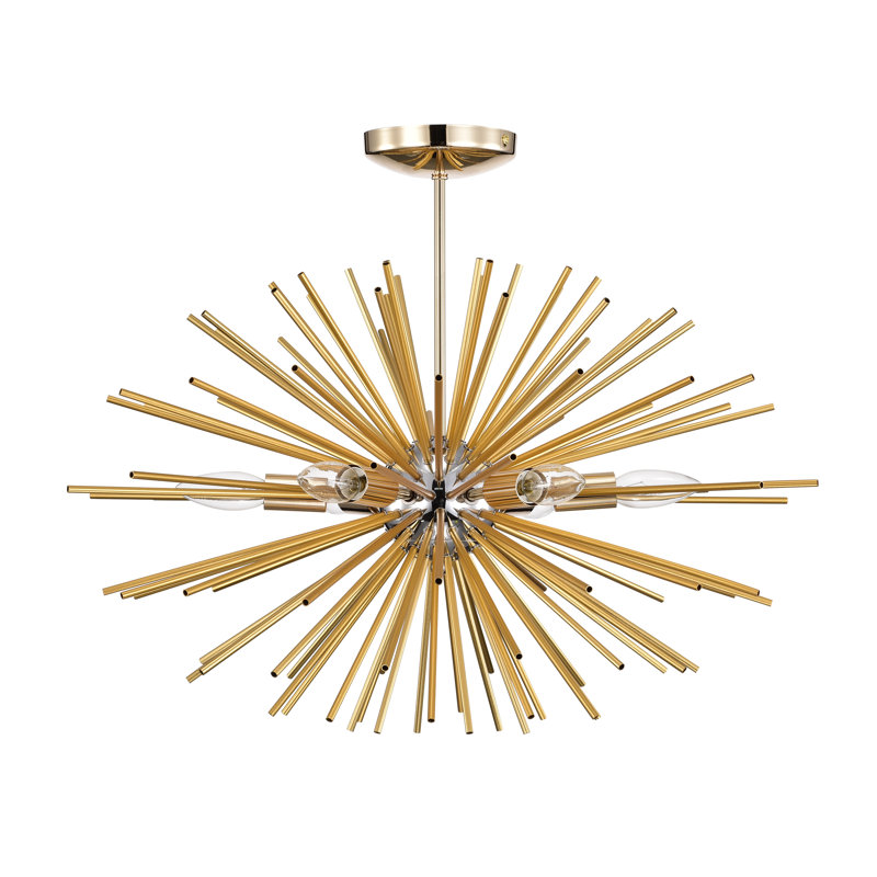 Lustre spoutnik en chrome brillant à 6 lumières 24,4 po Mosqueda