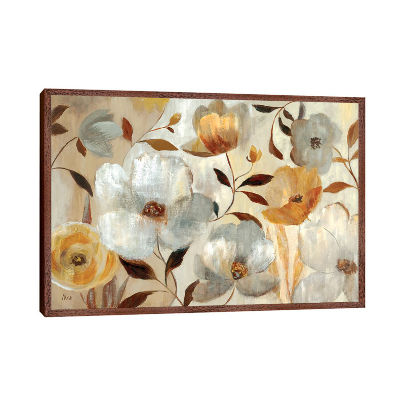 Golden Flower by Nan - Painting on Canvas, 101.6 cm H x 66.04 cm W, Classic Brown Wood Framed