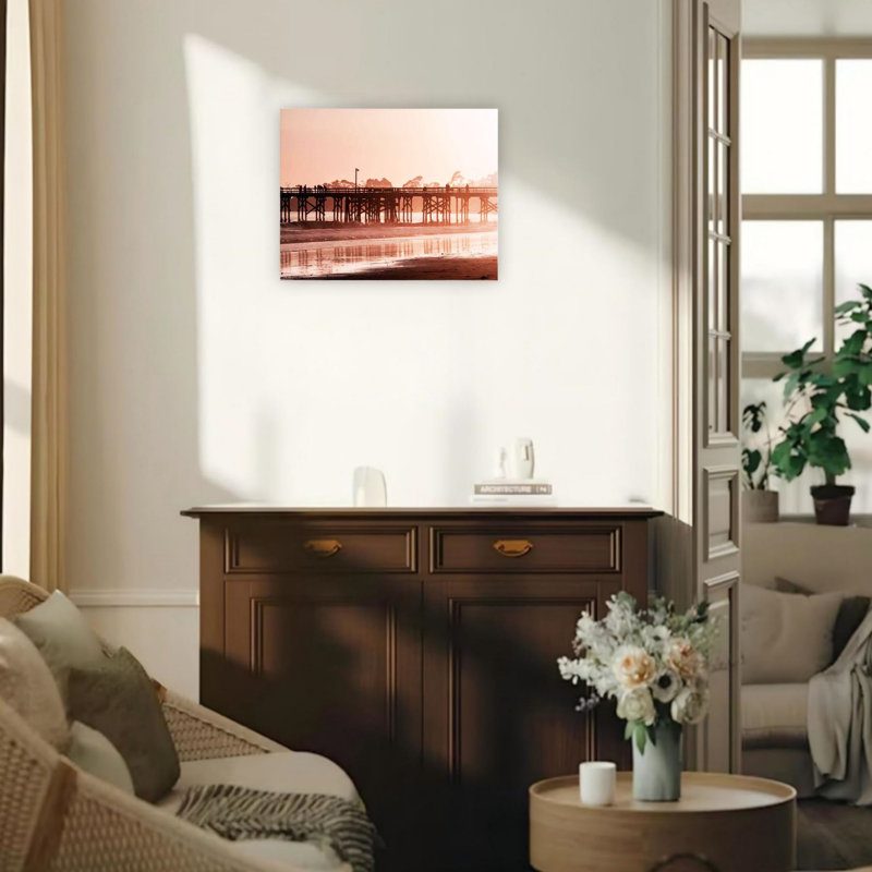 Jetée au coucher du soleil, art mural 24 "x 18" sans cadre