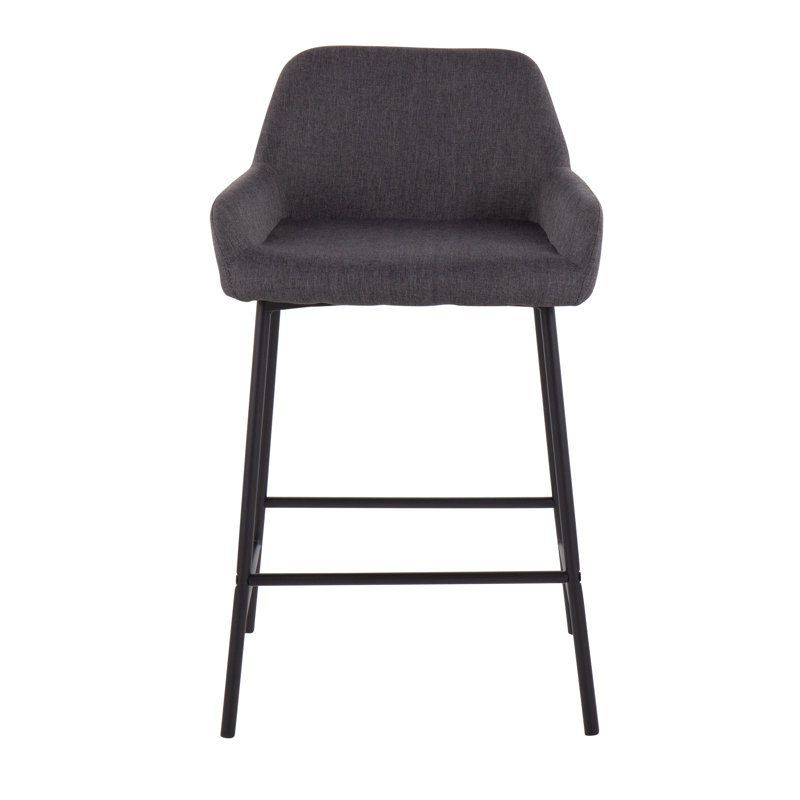 Cassiopeia Upholstered Counter Stool with Metal Frame, Charcoal Polyester Blend/Black, Counter Stool (24.5" Seat Height)