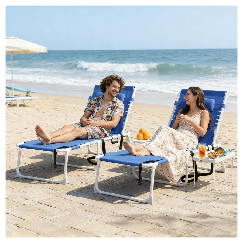 Ensemble de chaise longue pliante bleu marine et table d'appoint (ensemble de 2)