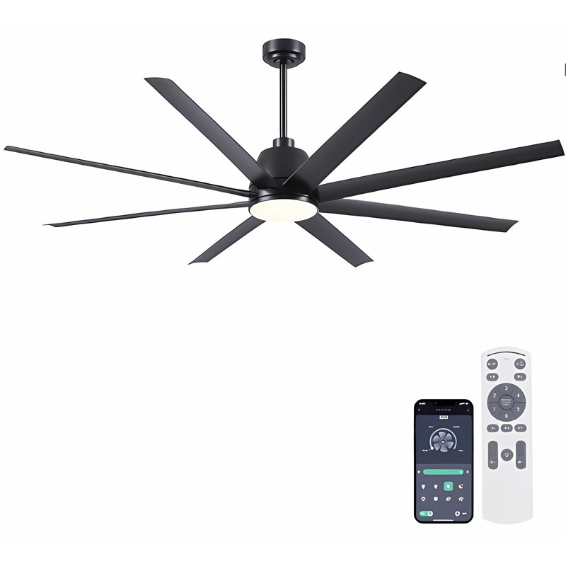 Ventilateurs de plafond 72 pouces à 8 pales de style campagne moderne avec lumières et télécommande, Blanc