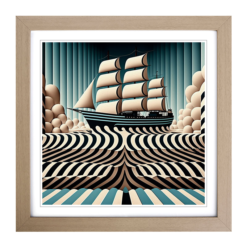 Ship On The Ocean Op No.2 - Single Picture Frame Print on Wood, Oak