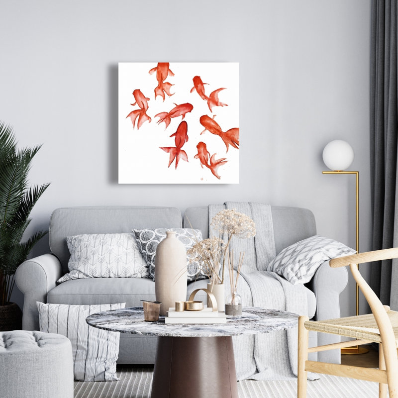 "Red Fishes", art mural animaux rouges aquatiques