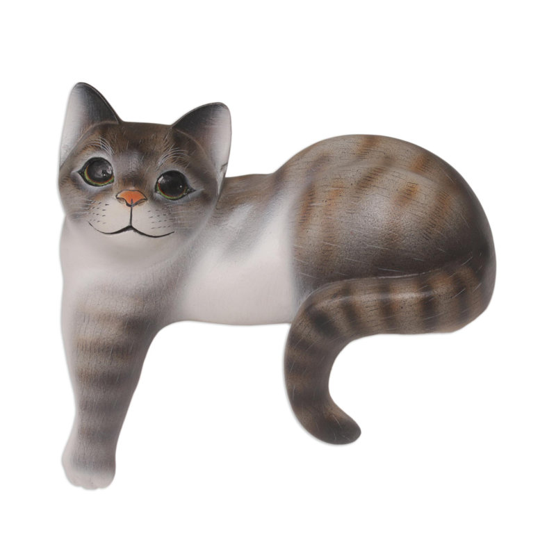 Figurine en bois pour chat watchful Erhart, Gris