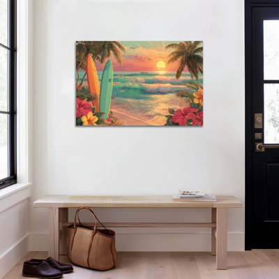  Art mural côtier de plage, art mural palmier de plage, art mural sur toile Ocean Beach pour le salon ou la chambre à coucher, œuvre côtière tropicale pour murs, 24 po x 36 po