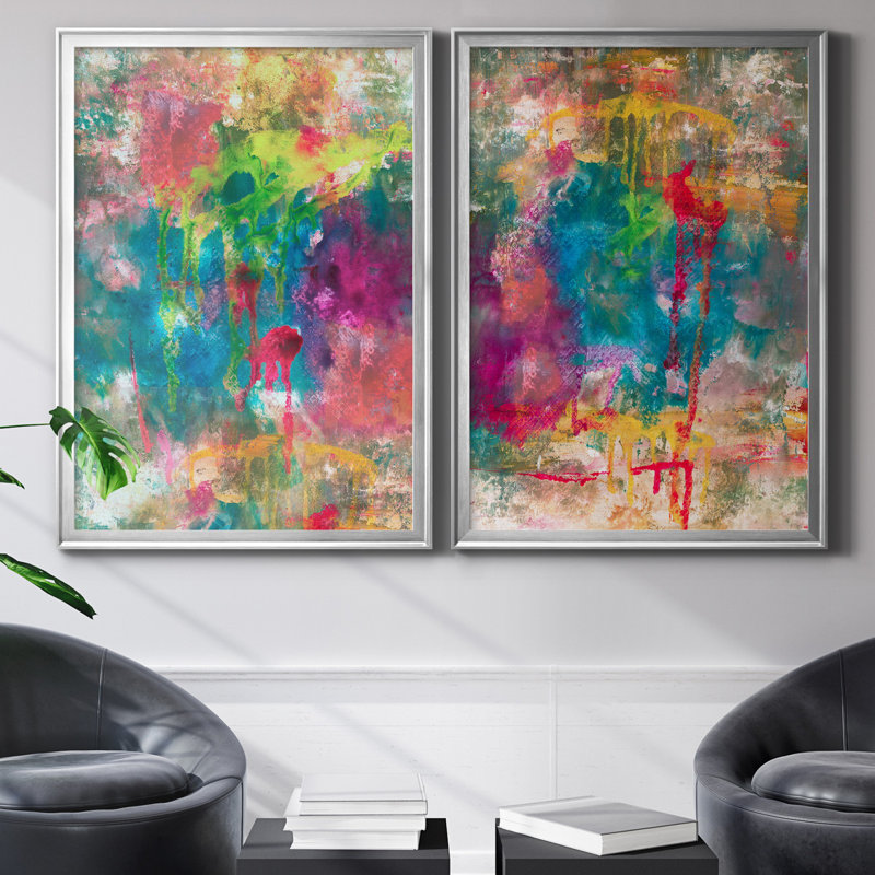 Summer Night I - Ensemble de 2 reproductions d'art, H 30,5 po x l 85 po x P 3 po, Toile encadrée argentée, Pas de tapis