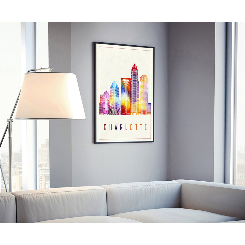 «Charlotte Modern Illustration US City», affiche sans cadre, affiche d'art mural de la Caroline du Nord