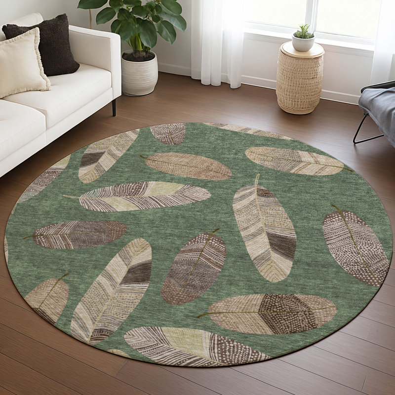 Machine Washable Indoor/Outdoor Chantille ACN2649 Botanical Rug, Green, 8' Round