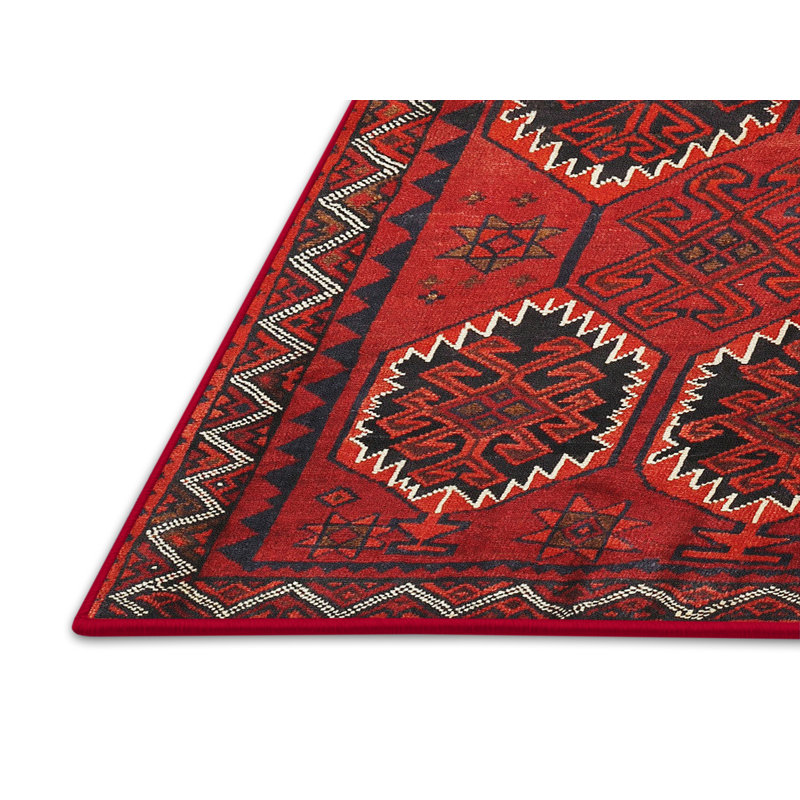 Tapis traditionnel rouge / bleu / beige, Rectangle 7 pi x 9 pi