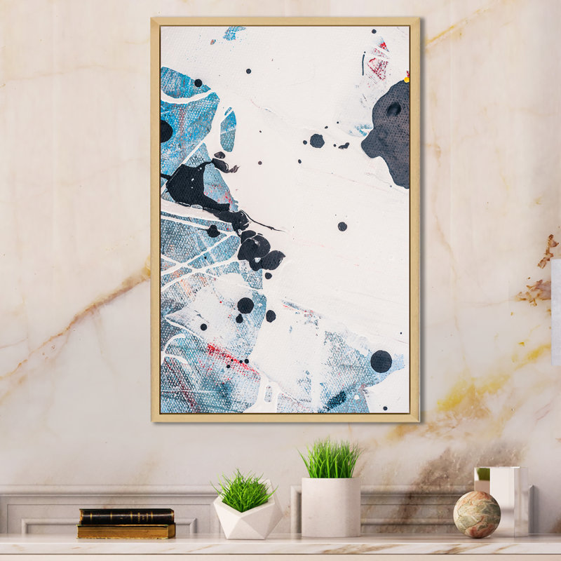 Taches de peinture noires et bleues - œuvre d'art moderne et contemporaine sur toile, H 20 po x l 12 po x P 1 po