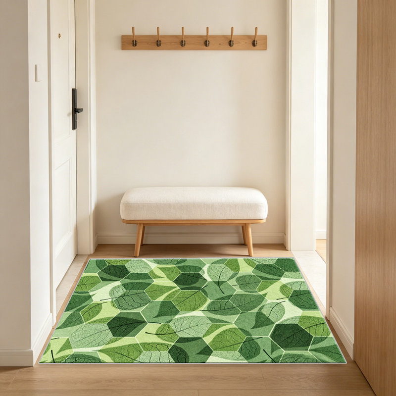 Green Tones Leaf Geometric carpet-easy to clean, machine-washable, soft and comfortable; suitable for door mats, kitchens, living rooms, bedrooms, corridors, and laundry areas. Easy to clean, durable carpet for home decoration.