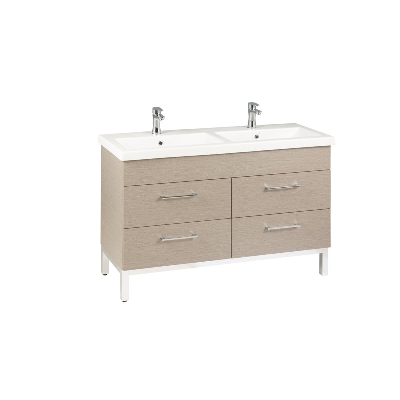 Meuble-lavabo double 47 po Hadreas, Gris poudré