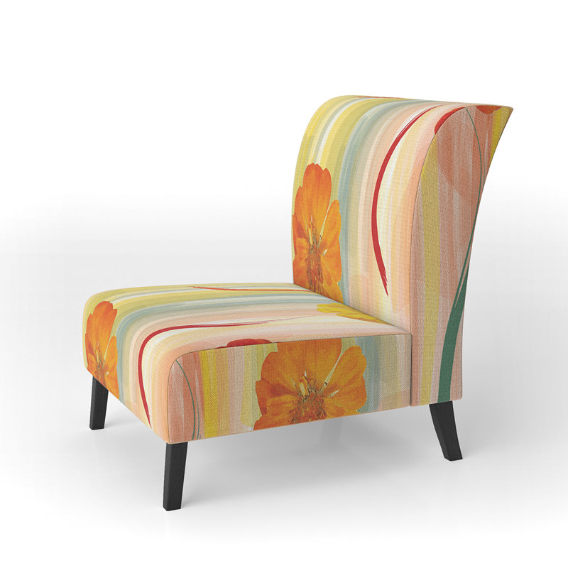 Fauteuil de chambre d'appoint rembourré à motif jaune et orange