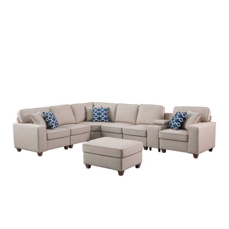 Canapé modulaire à accoudoirs carrés 125,25 po, Similicuir beige