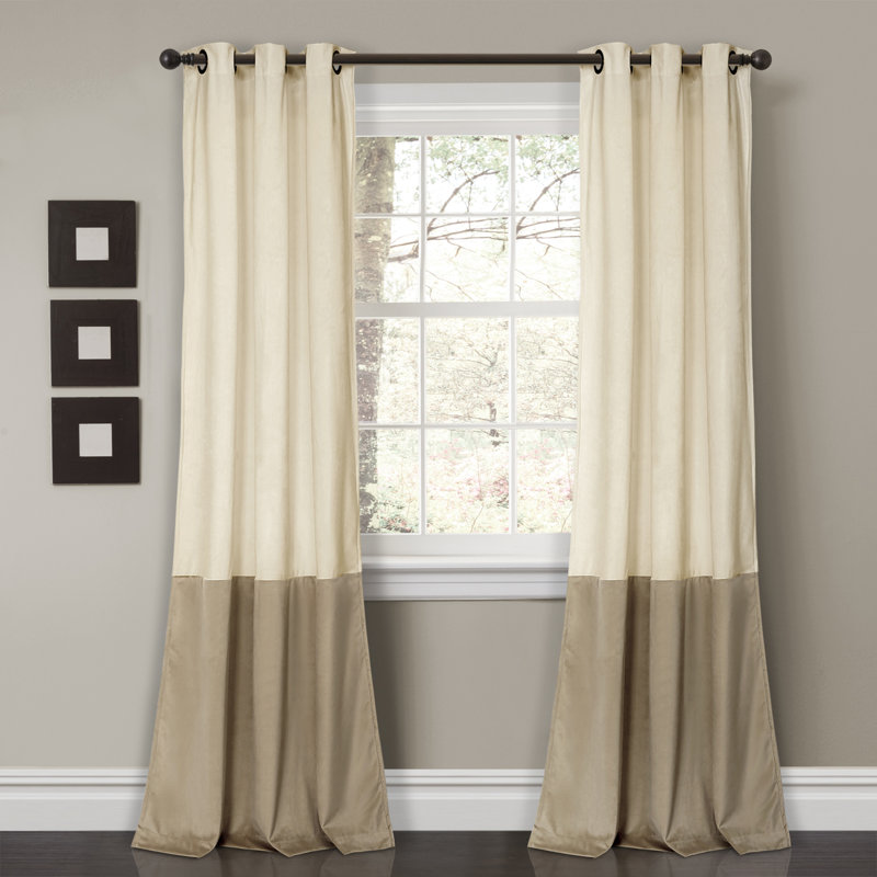 Lush Decor Prima Velvet Color Block Room Darkening Curtain Panels Pair Drapes (Set of 2), Ivory/Taupe