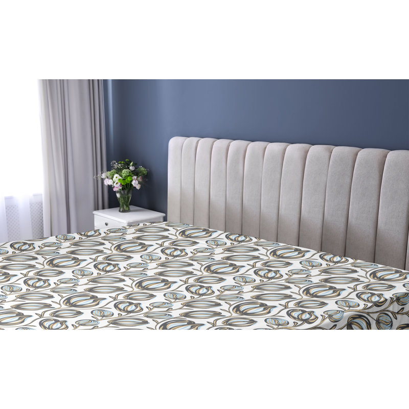 Drap-housse Ambesonne, Bleu pâle, ivoire / floral, Drap-housse simple TG