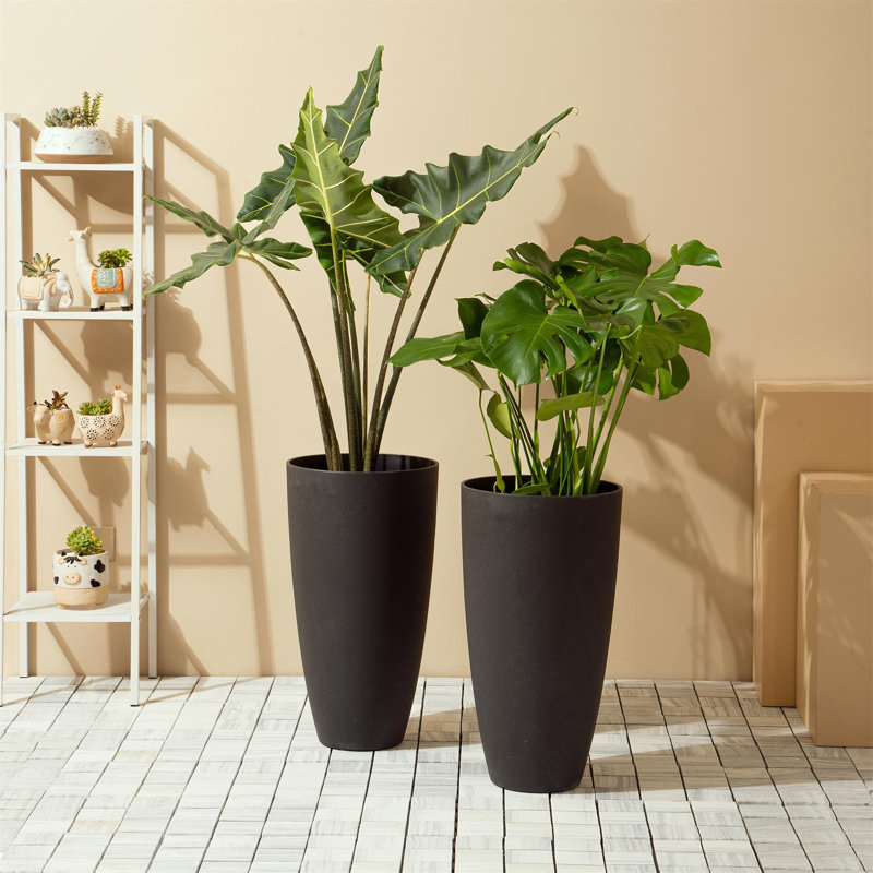 Staebell Tapered Planter, Black, 27" H x 14.2" W x 14.2" D