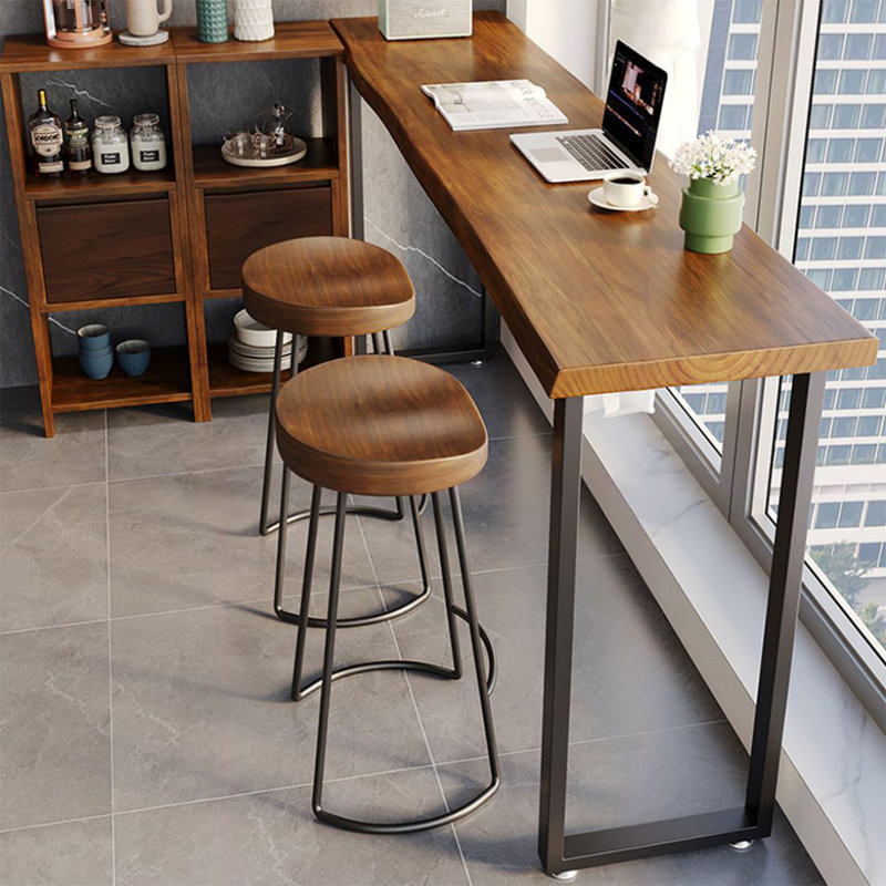 Ensemble de tables de bar 2 personnes brun clair + bois massif noir + fer