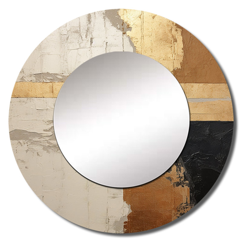 Abstract Beige Gold Road Collage IV - Abstract Collages Round Mirror Wall Decor_MTMIR119439, 29" x 29"