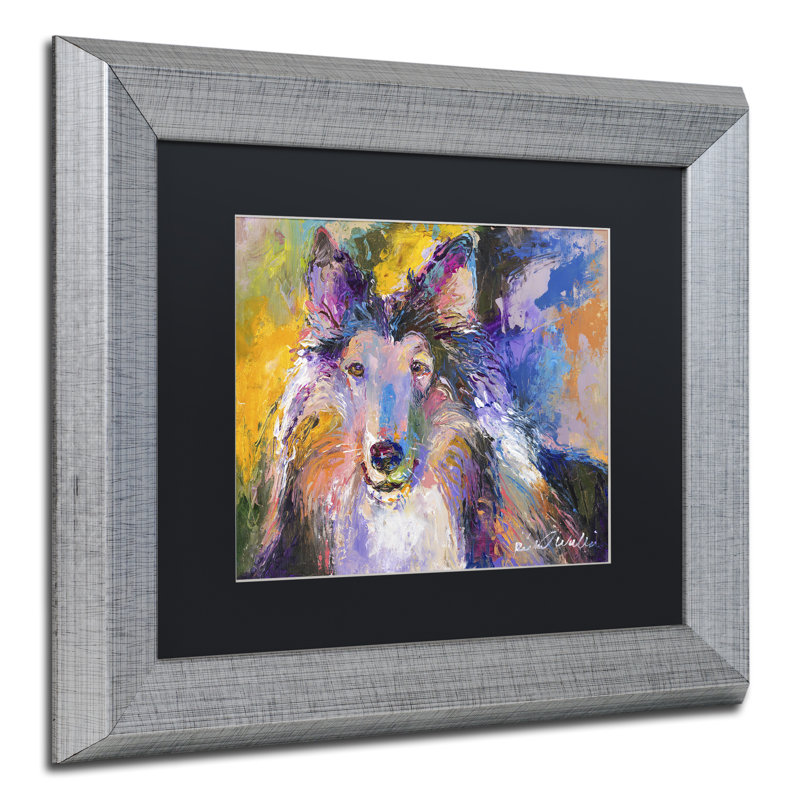 « collie », reproduction sur toile, H 11 po x l 14 po x P 0,5 po, Noir, Cadre argenté
