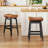 26" Solid Wood Bar Stools Set of 2 with Faux Leather Upholstery and Brown Saddle Seat-628389263-617956987