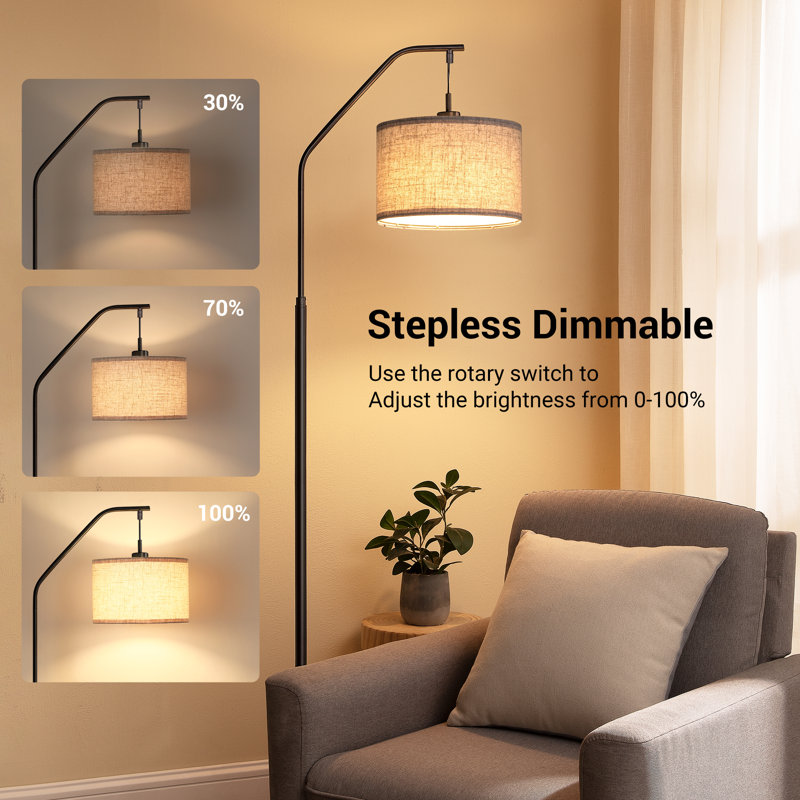 Lampe sur pied arquée à intensité variable de 68 po avec ampoule Mccurry, Noir élégant