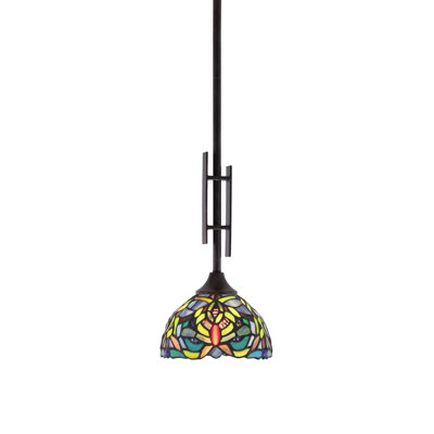 Uptowne Stem Hung Mini Pendant Shown In Dark Granite Finish With 7" Kaleidoscope Art Glass