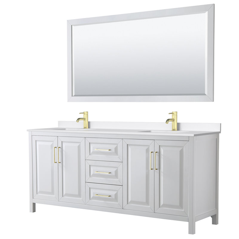Daria 80'' W Vanity, White, Brushed Gold, White Quartz