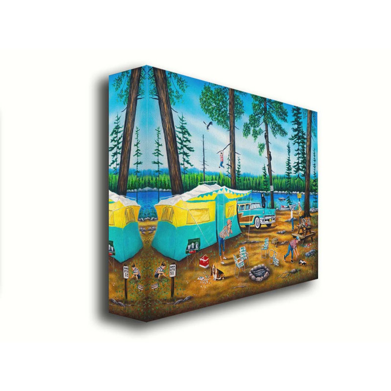 «Happy Campers» par Robert Andrea, Pas de tapis, H 24 po x l 32 po x P 2 po, Toile tendue