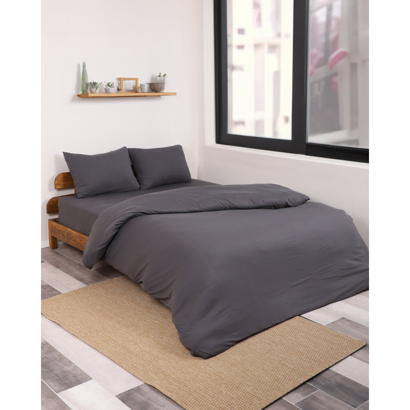 100% Cotton Jersey Knit Duvet Cover Set, Twin / Twin XL Duvet Cover + 1 Standard Sham, Anthracite