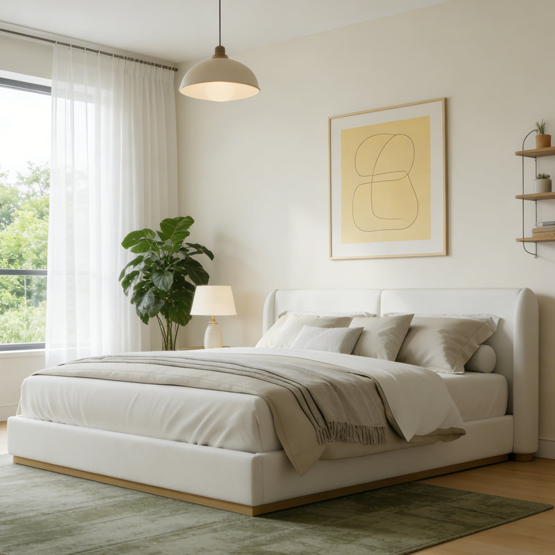 Lit plateforme tapissier très grand avec base Modern Boucle, Très grand lit