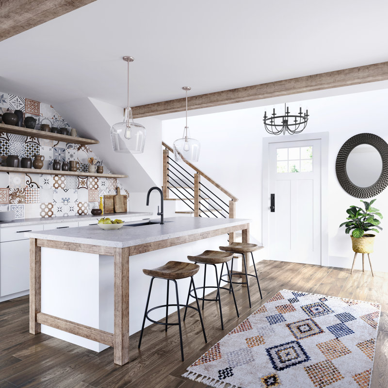 Luminaire suspendu 1 lumière Ivy Bronx Retaj en noir mat avec abat-jour en verre bullé transparent, Nickel brossé