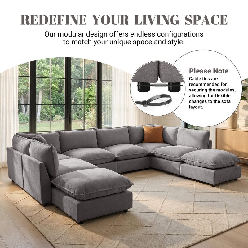 Canapé modulaire surdimensionné à 4 places l 106,38 po Eagan, Gris chenille