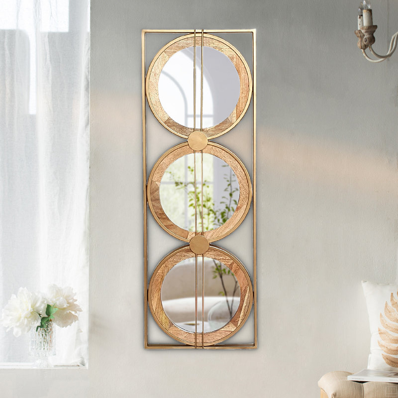 Miroir mural 3 pièces dans un cadre rectangulaire doré, décoration murale pour la maison