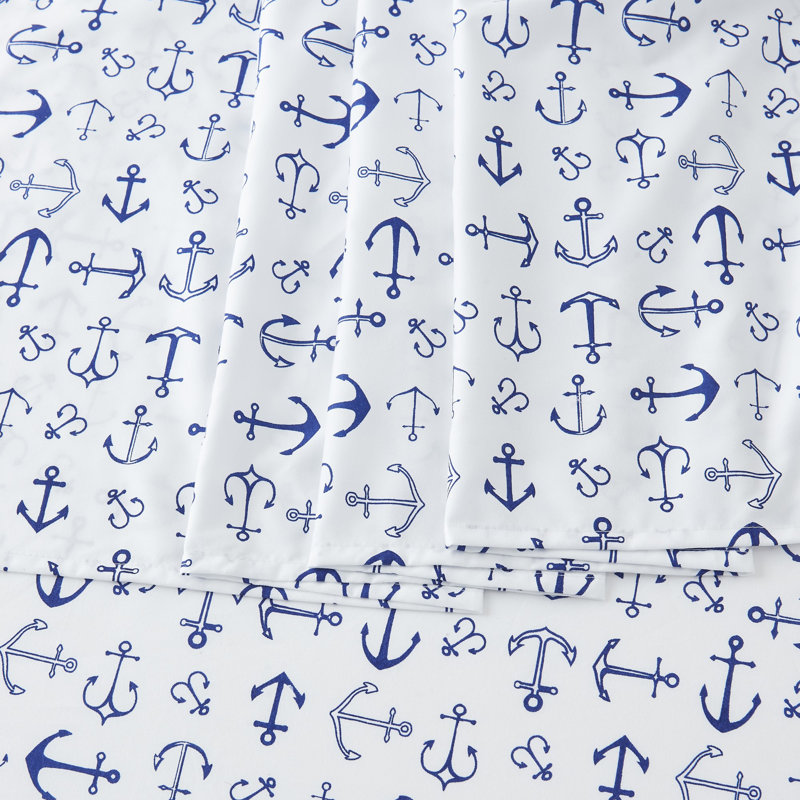Twin Nautical Anchor Print Microfiber Sheet Set